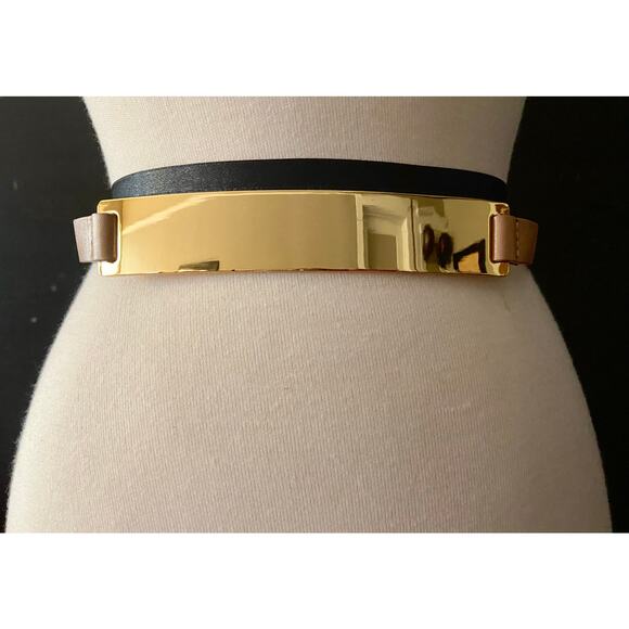 B-LOW THE BELT Tan Leather Waist Belt w/Gold Plate sz S/M - Picture 1 of 14